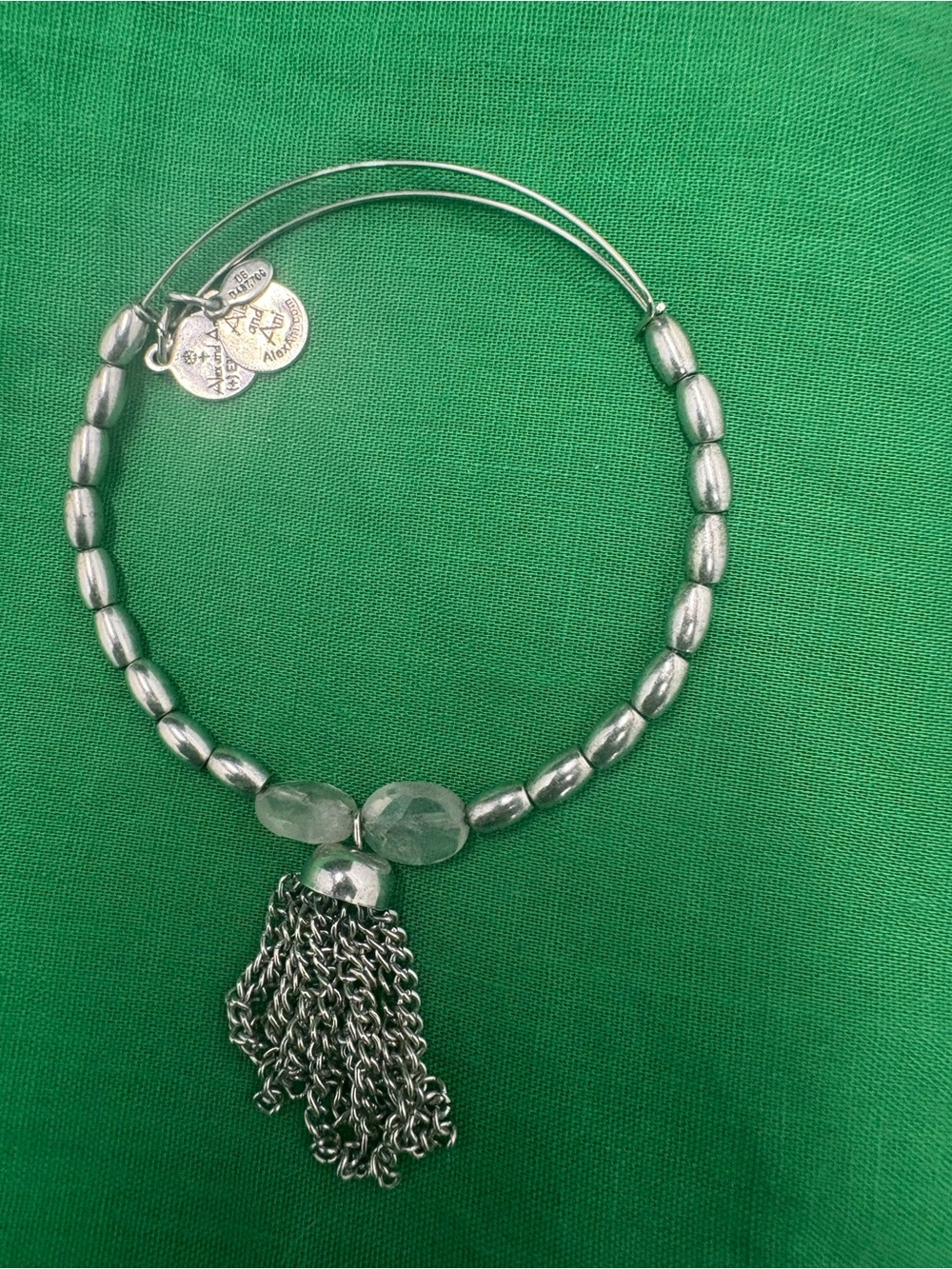 ALEX AND ANI Silver Tone Beaded Stackable Bracelet w/ Dangle Tassel Charm